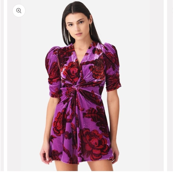 RHODE Leanna Dress Camellia Vine Crocus Pink Velvet Floral‎ Print Mini X-Large